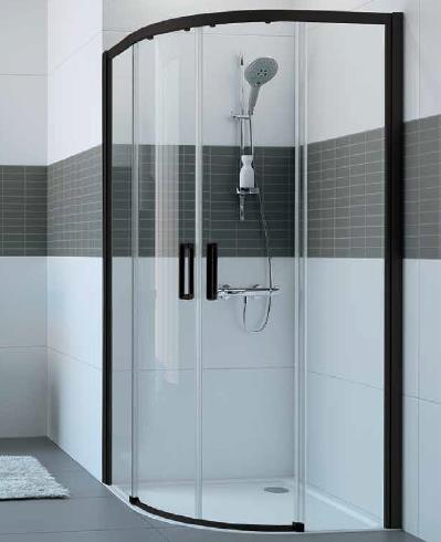 dušas stūris Classics 2, 900x900 mm, h=2000, r=550, black edition / caurspīdīgs stikls AP